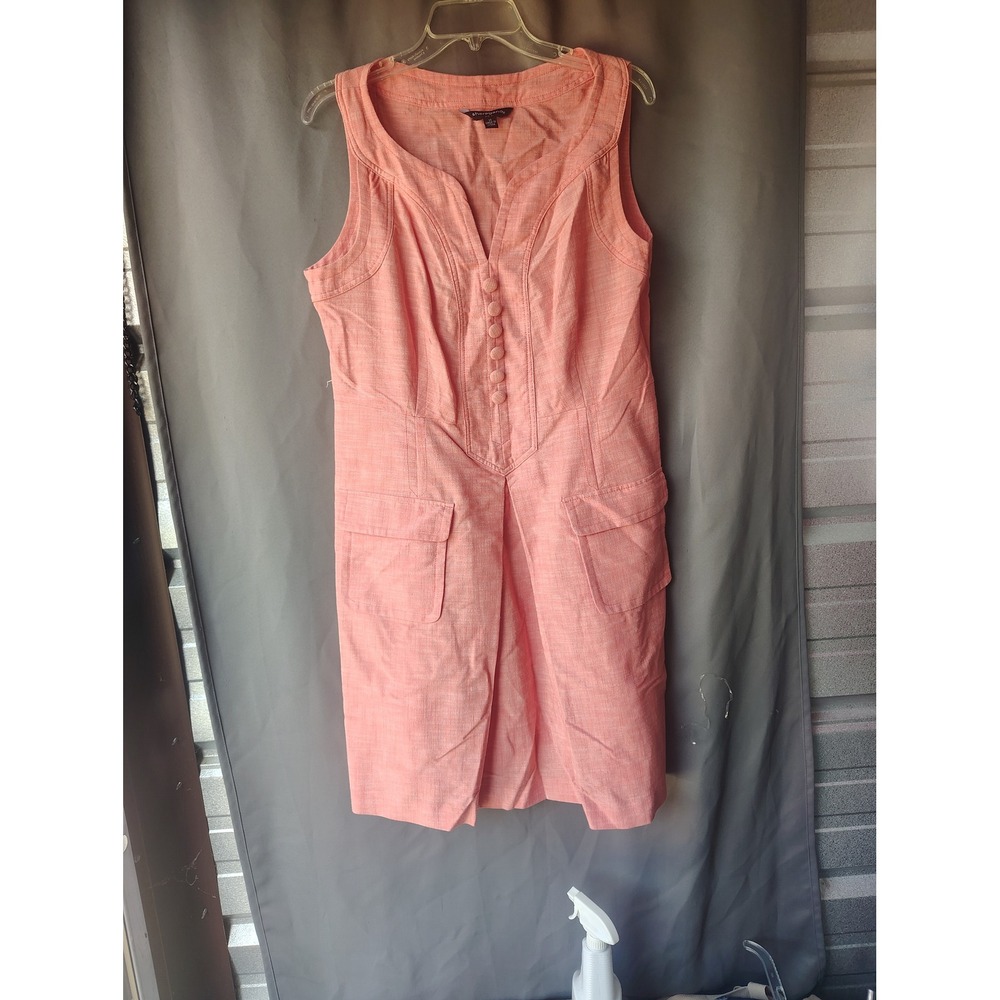 Sharagano‎ Coral Pink Linen Blend Sleeveless Sheath Dress Cargo Pockets Size 14
